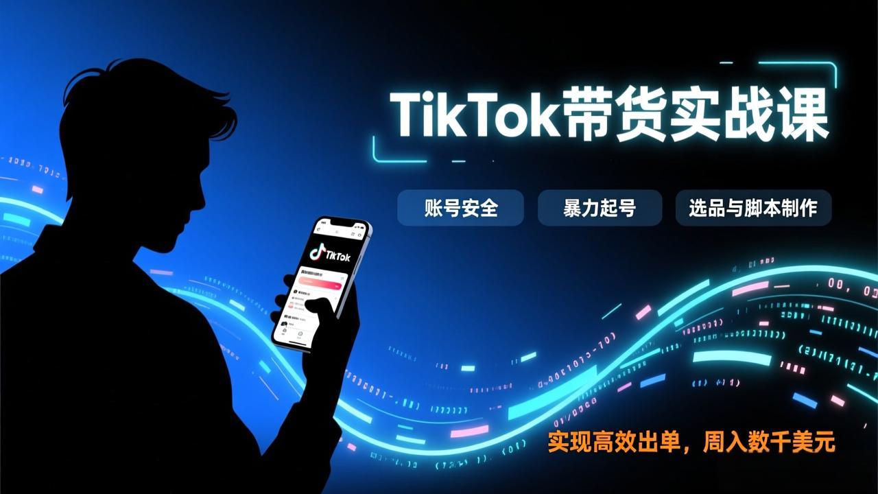 TikTok带货实战课，涵盖账号安全、暴力起号、选品与脚本制作，实现高效出单，周入数千美元-梦清研习社