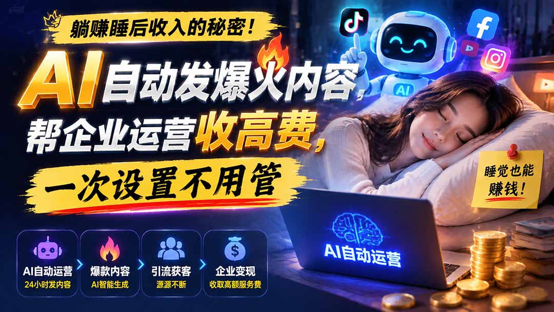 躺赚睡后收入的秘密！AI 自动发爆火内容，帮企业运营收高费，一次设置不用管【原创双语字幕】-梦清研习社