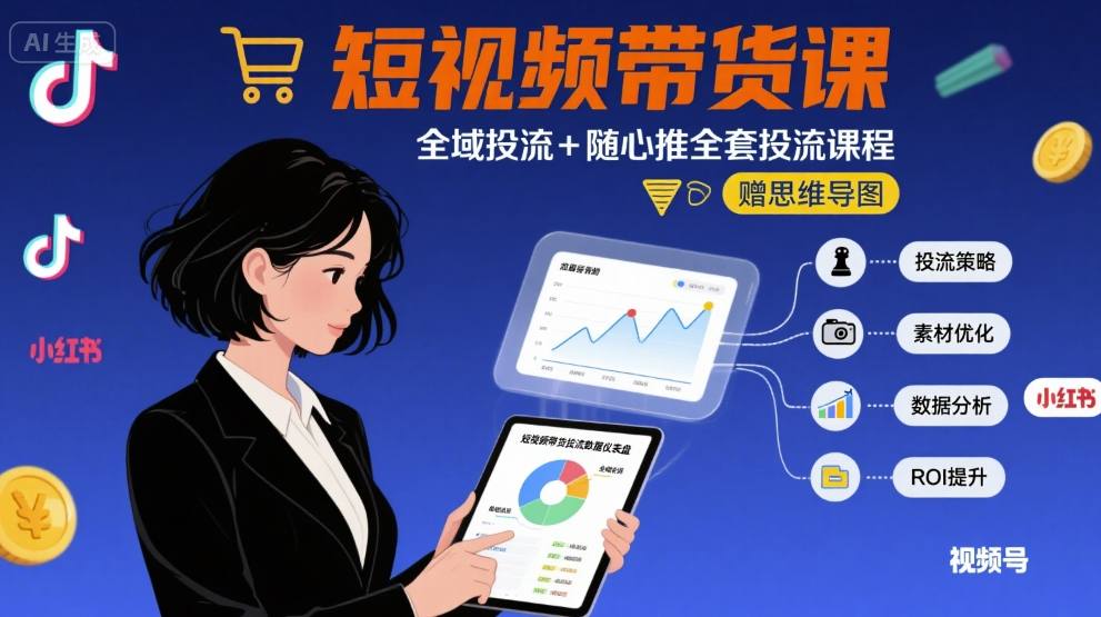 最新短视频带货课,全域投流+随心推全套投流课程+思维导图-梦清研习社