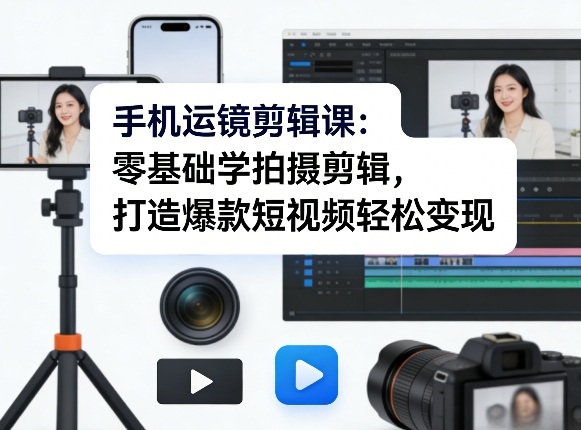 手机运镜剪辑课：零基础学拍摄剪辑，打造爆款短视频轻松变现-梦清研习社