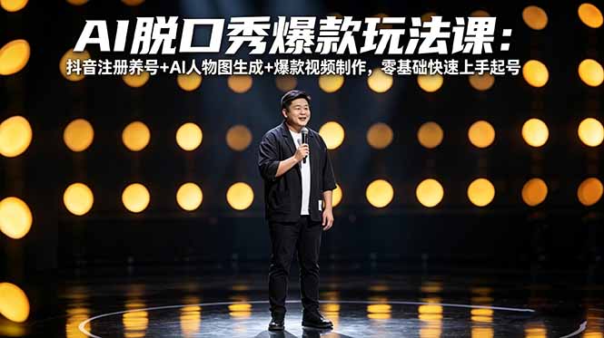AI脱口秀爆款玩法课：抖音注册养号+AI人物图生成+爆款视频制作，零基础快速上手起号-梦清研习社