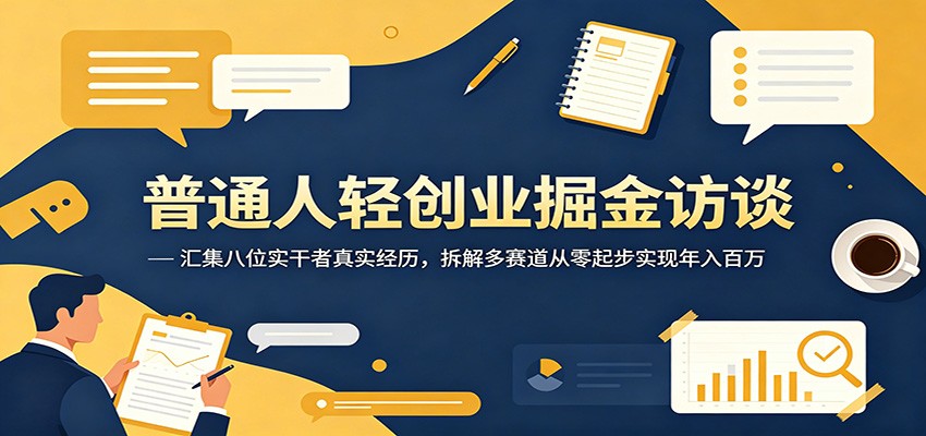普通人轻创业掘金访谈：汇集八位实干者真实经历，拆解多赛道从零起步实现年入百万-梦清研习社