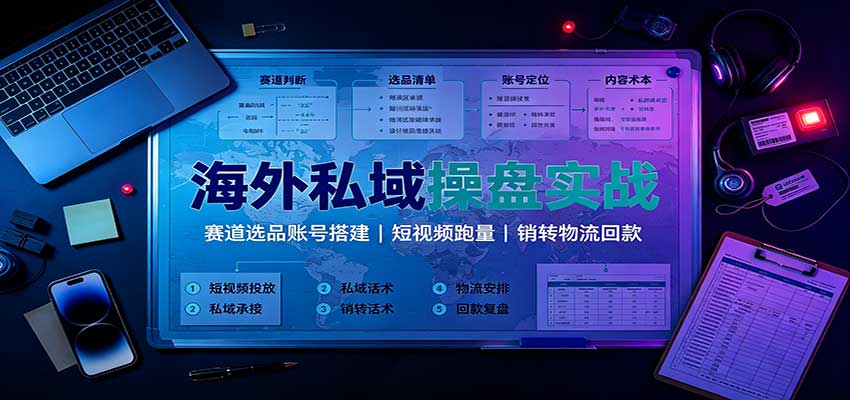 海外私域操盘实战：赛道选品账号搭建，短视频跑量，销转物流回款-梦清研习社