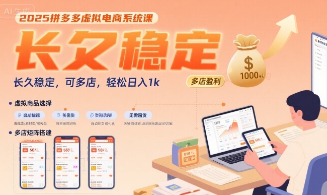 2025拼多多虚拟电商系统课，长久稳定，可多店，轻松日入1k-梦清研习社