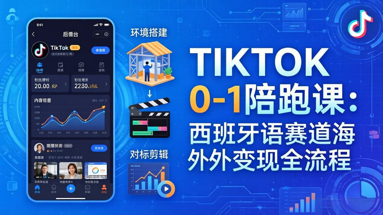 TIKTOK 0-1 陪跑课:从环境搭建到刷对标剪辑,西班牙语赛道海外变现全流程-梦清研习社