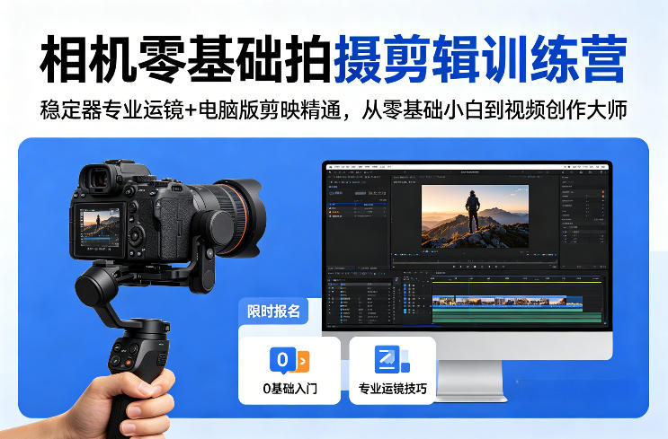相机零基础拍摄剪辑训练营：稳定器专业运镜+电脑版剪映精通，从零基础小白到视频创作大师-梦清研习社
