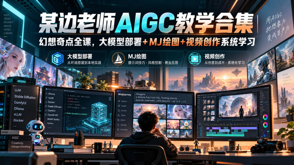 某边老师AIGC教学合集|幻想奇点全课,大模型部署+MJ绘图+视频创作系统学习