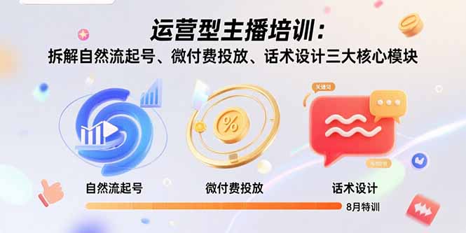 运营型主播培训：拆解自然流起号、微付费投放、话术设计三大核心模块-8月-梦清研习社