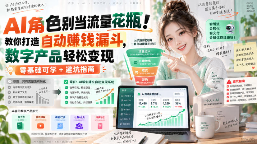 AI角色别当流量花瓶！教你打造自动賺钱漏斗，数字产品轻松变现(零基础可学+避坑指南)【原创双语字幕】-梦清研习社