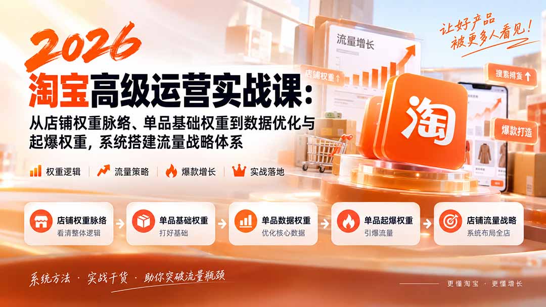 2026淘宝高级运营实战课：从店铺权重脉络、单品基础权重到数据优化与起爆权重，系统搭建流量战略体系-梦清研习社
