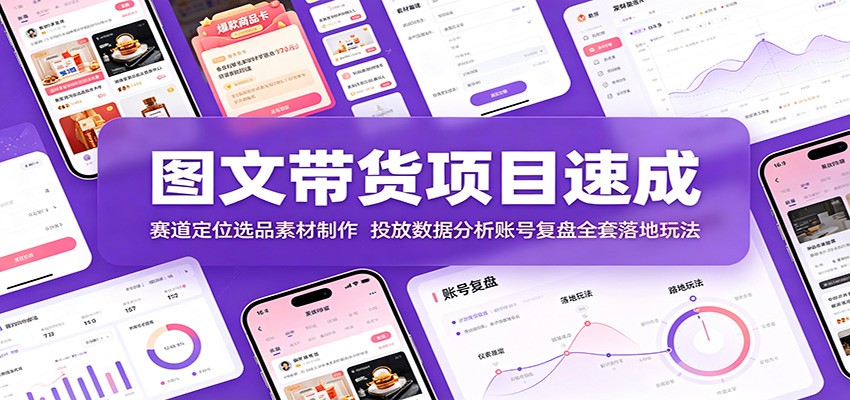 图文带货项目速成：赛道定位选品素材制作，投放数据分析账号复盘全套落地玩法-梦清研习社