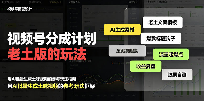 视频号分成计划老土版的玩法，流量爆炸，每天收益300+，纯靠AI生成，越土的玩法，越高级-梦清研习社