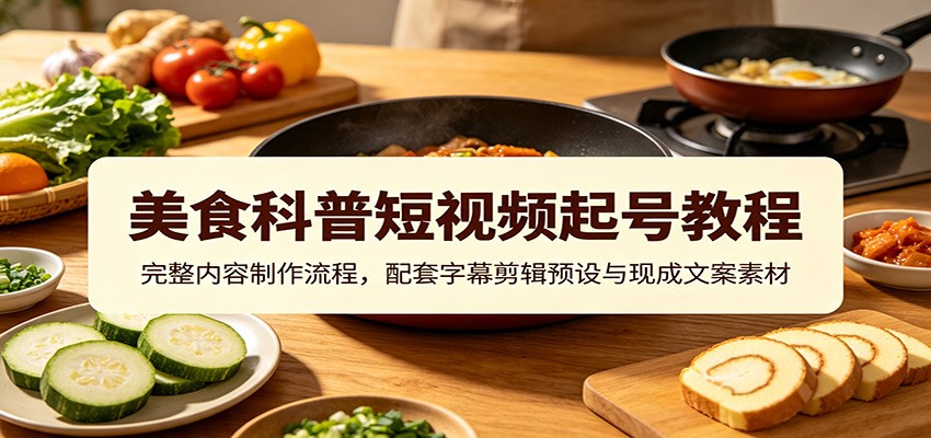 美食科普短视频起号教程：完整内容制作流程，配套字幕剪辑预设与现成文案素材-梦清研习社