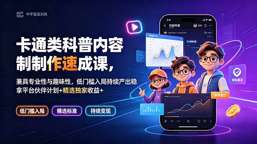 卡通类科普内容制作速成课，兼具专业性与趣味性，低门槛入局持续产出稳拿平台伙伴计划+精选独家收益-梦清研习社