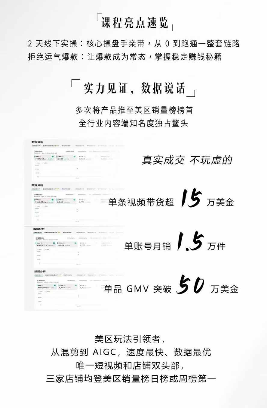图片[2]-AIGC×TikTok美区短视频带货线下课；两天一夜完整回放，12小时高清视频收录头部操盘手全流程教学-梦清研习社