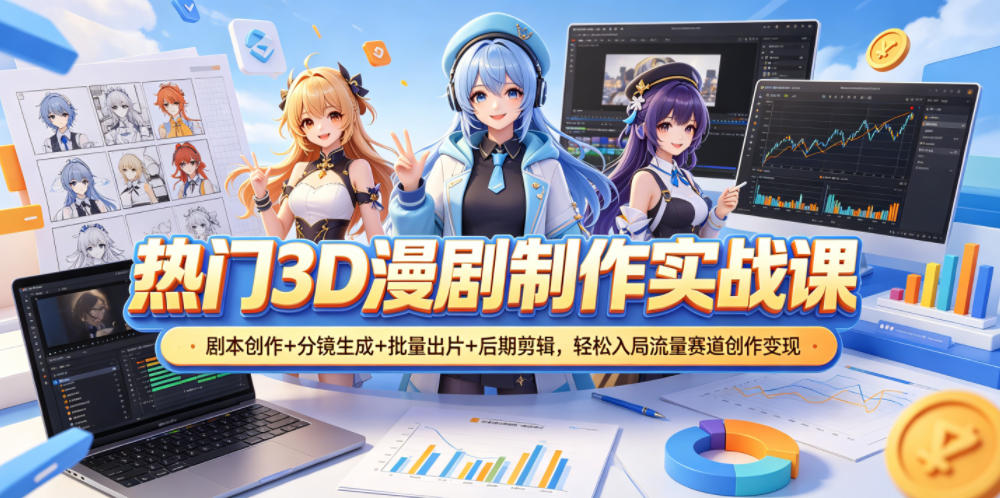 热门3D漫剧制作实战课，剧本创作+分镜生成+批量出片+后期剪辑，轻松入局流量赛道创作变现-梦清研习社