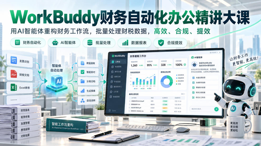 WorkBuddy财务自动化办公精讲大课，用AI智能体重构财务工作流，批量处理财税数据，高效、合规、提效-梦清研习社
