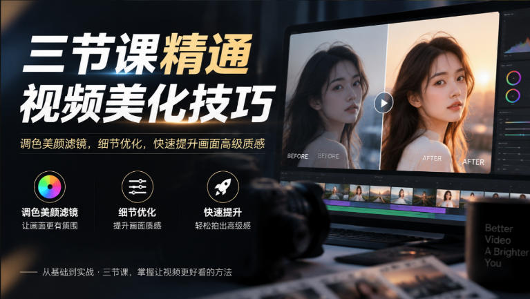 三节课精通视频美化技巧｜调色美颜滤镜，细节优化，快速提升画面高级质感-梦清研习社