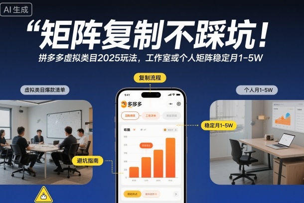 矩阵复制不踩坑！拼多多虚拟类目2025玩法，工作室或者个人矩阵稳定月1-5W【揭秘】-梦清研习社