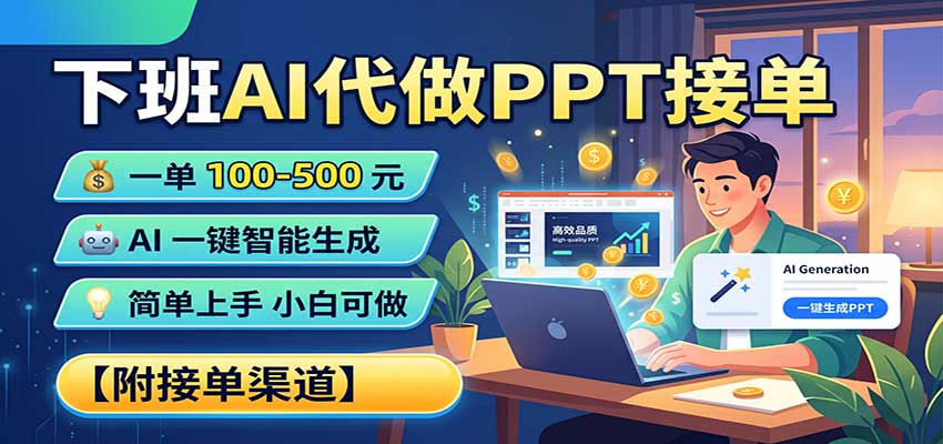 下班AI代做PPT接单，一单100-500，AI一键生成，小白也能做，附接单渠道-梦清研习社