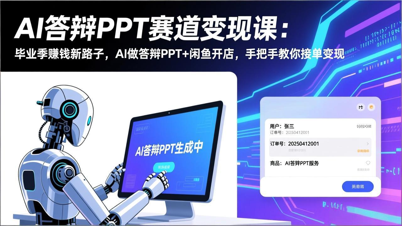 AI答辩PPT赛道变现课:毕业季赚钱新路子,AI做答辩PPT+闲鱼开店,手把手教你接单变现-梦清研习社