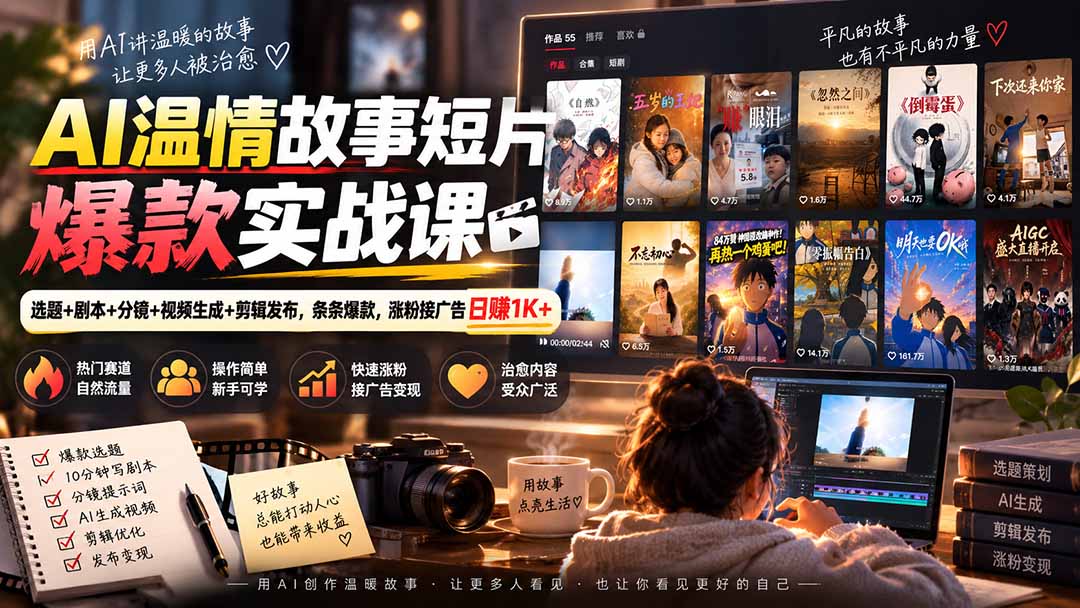 AI温情故事短片爆款实战课-更新｜选题+剧本+分镜+视频生成+剪辑发布，条条爆款，涨粉接广告日赚1K+-梦清研习社