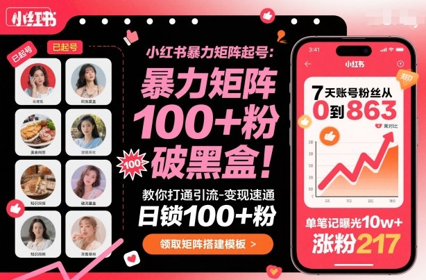 小红书暴力矩阵起号，教你打通引流-变现速通，日锁100+粉，破流量黑盒-梦清研习社