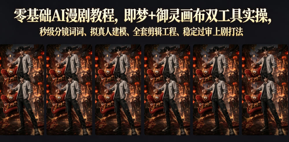 零基础AI漫剧教程，即梦+御灵画布双工具实操，秒级分镜提示词、拟真人建模、全套剪辑工程、稳定过审上剧打法-梦清研习社