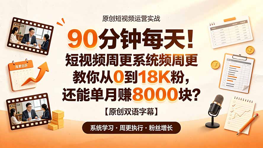 90 分钟每天！短视频周更系统教你从 0 到 18K 粉，还能单月赚 8000 块？【原创双语字幕】-梦清研习社