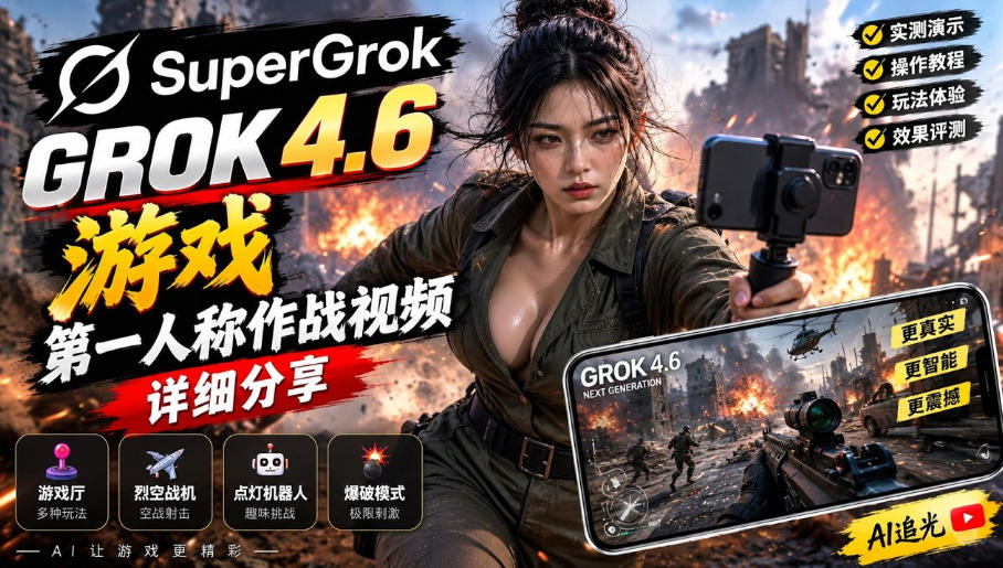 Grok 4.6也能做游戏？第一人称作战视频实测｜玩法详细讲解-梦清研习社