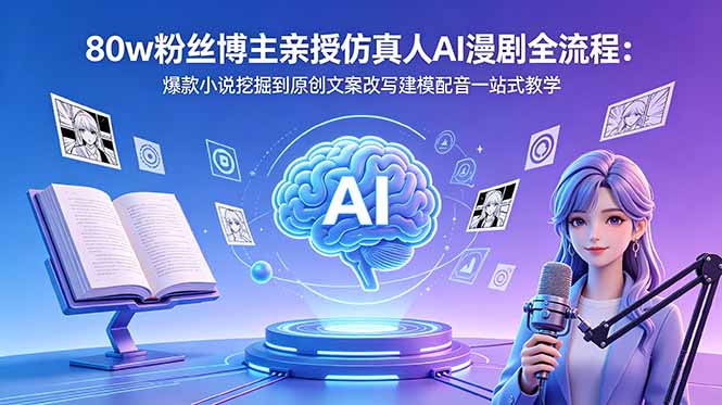 80w粉丝博主亲授仿真人AI漫剧全流程：爆款小说挖掘到原创文案改写建模配音一站式教学-梦清研习社