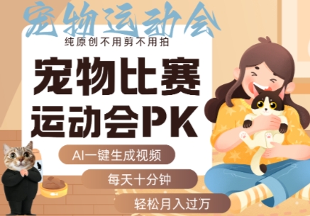 AI一键生成宠物比赛运动会PK视频，纯原创不用剪不用拍，每天十分钟，轻松月入过1W+-梦清研习社