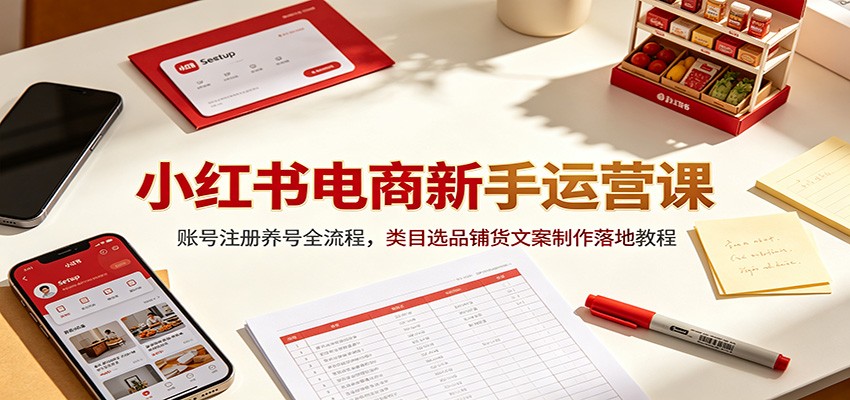 小红书电商新手运营课：账号注册养号全流程，类目选品铺货文案制作落地教程-梦清研习社
