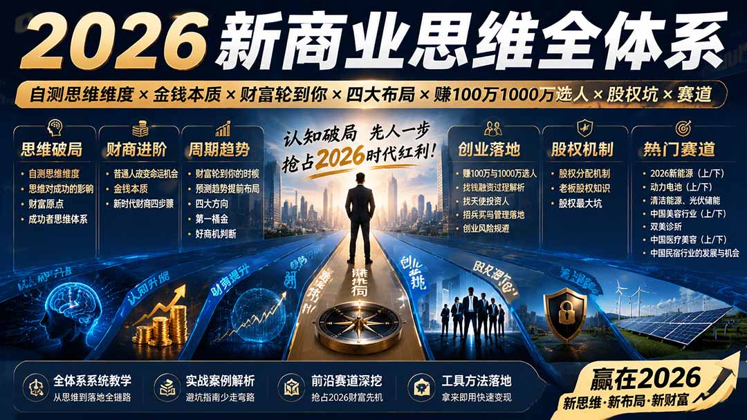 2026新商业思维全体系：自测思维维度×金钱本质×财富轮到你×四大布局×赚100万1000万选人×股权坑×赛道-梦清研习社