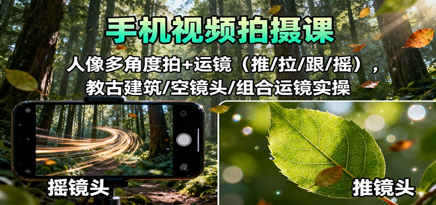 手机视频拍摄课:人像多角度拍+运镜(推/拉/跟/摇),古建筑/空镜头/组合运镜实操-梦清研习社