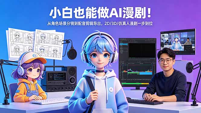 小白也能做AI漫剧！从角色场景分镜到配音剪辑导出，2D/3D/仿真人漫剧一步到位-梦清研习社