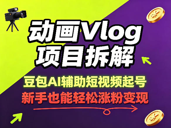 动画Vlog项目拆解，豆包AI辅助短视频起号，新手也能轻松涨粉，43条作品涨粉8.3W-梦清研习社