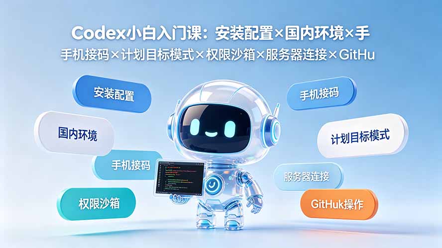 Codex小白入门课：安装配置×国内环境×手机接码×计划目标模式×权限沙箱×服务器连接×GitHub操作-梦清研习社