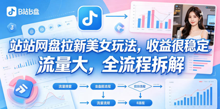B站网盘拉新美女玩法，收益很稳定，流量大，全流程拆解-梦清研习社