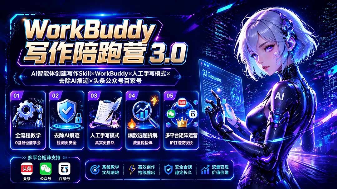 WorkBuddy写作陪跑营3.0-更新：Ai智能体创建写作Skill×WorkBuddy×人工手写模式×去除AI痕迹×头条公众号百家号-梦清研习社