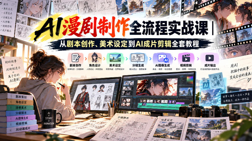 AI漫剧制作全流程实战课｜从剧本创作、美术设定到AI成片剪辑全套教程​-梦清研习社