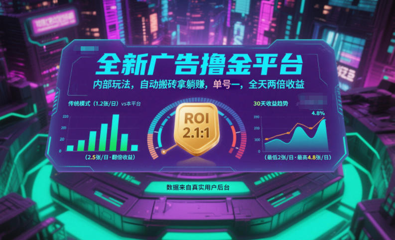 全新广告撸金平台，内部玩法，自动搬砖拿躺賺，单号一天保底2张+，全天两倍收益【揭秘】-梦清研习社