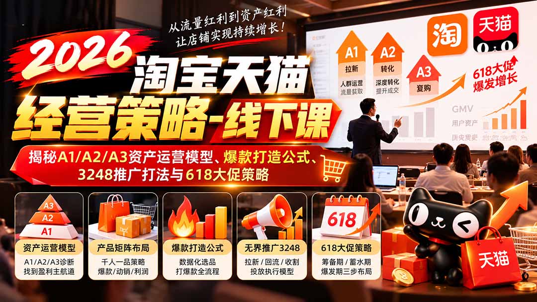 2026淘宝天猫经营策略-线下课-更新1019：揭秘A1/A2/A3资产运营模型、爆款打造公式、3248推广打法与618大促策略-梦清研习社