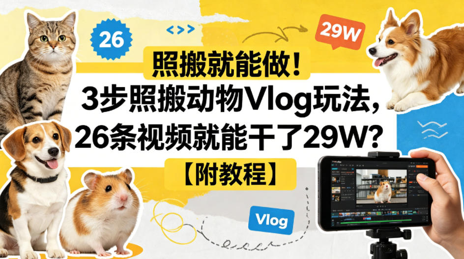 照搬就能做！3步照搬动物Vlog玩法，26条视频就能干了29W？【附教程】【赠coze一键生成工作流】-梦清研习社