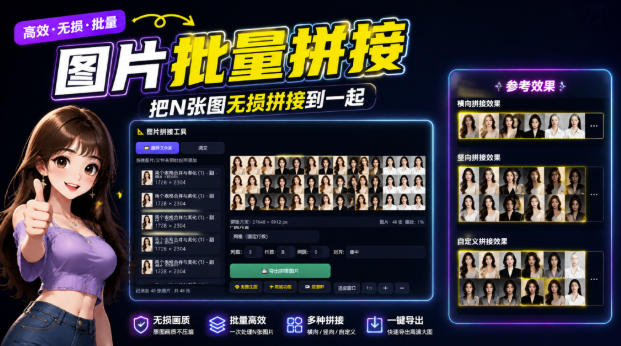 图片批量拼接，把N张图无损拼接到一起，支持横向、竖向、自定义等功能-梦清研习社