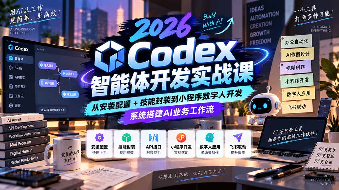 2026Codex智能体开发实战课：从安装配置+技能封装到小程序数字人开发，系统搭建AI业务工作流-梦清研习社