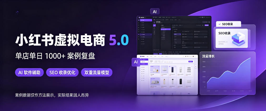 小红书虚拟电商5.0，单店单日1000+，AI软件+SEO收录，双重流量稳定出单【揭秘】-梦清研习社