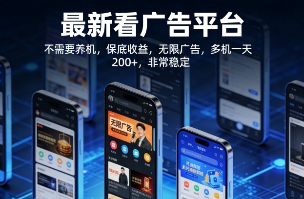 最新看广告平台，不需要养机，保底收益，无限广告，多机一天200+，非常稳定【揭秘】-梦清研习社