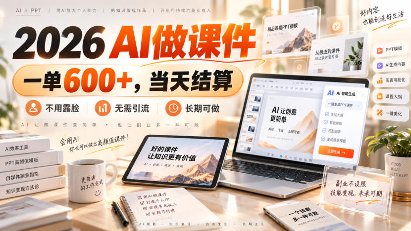 2026 AI做课件，一单600+，当天结算，不用露脸，无需引流，长期可做【揭秘】-梦清研习社