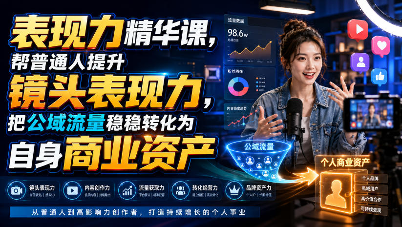 表现力精华课，帮普通人提升镜头表现力，把公域流量稳稳转化为自身商业资产-梦清研习社